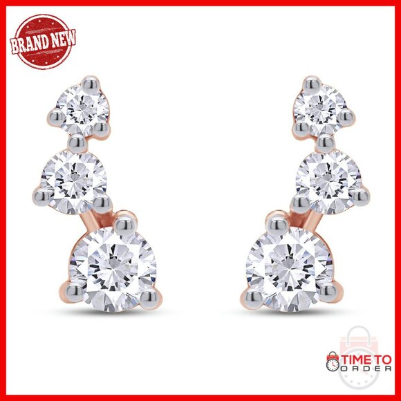 18K Gold Plated Crawler Stud Earrings with Lab Created Stones